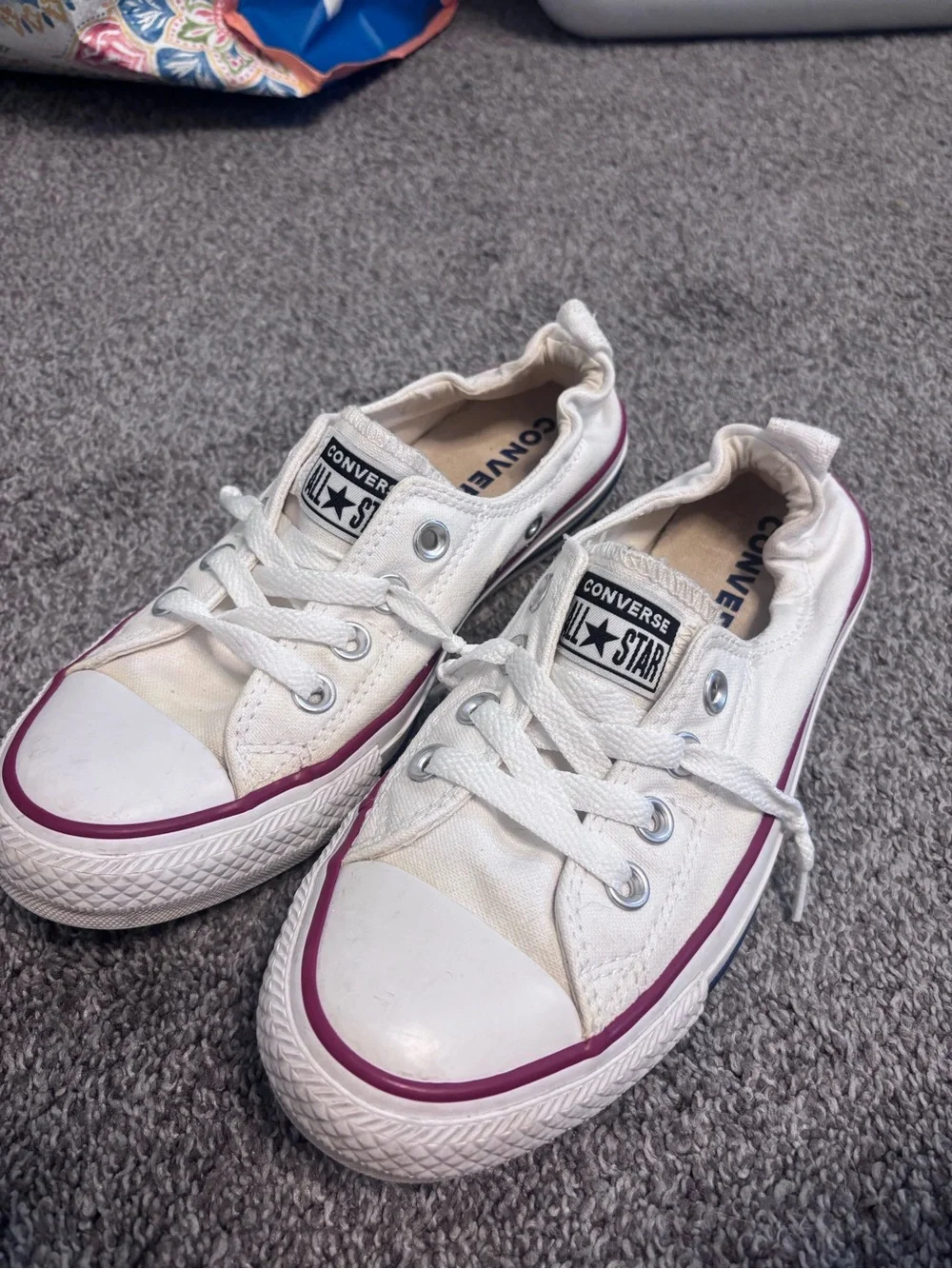 Converse White Canvas Low-Top Sneakers with Pink Trim